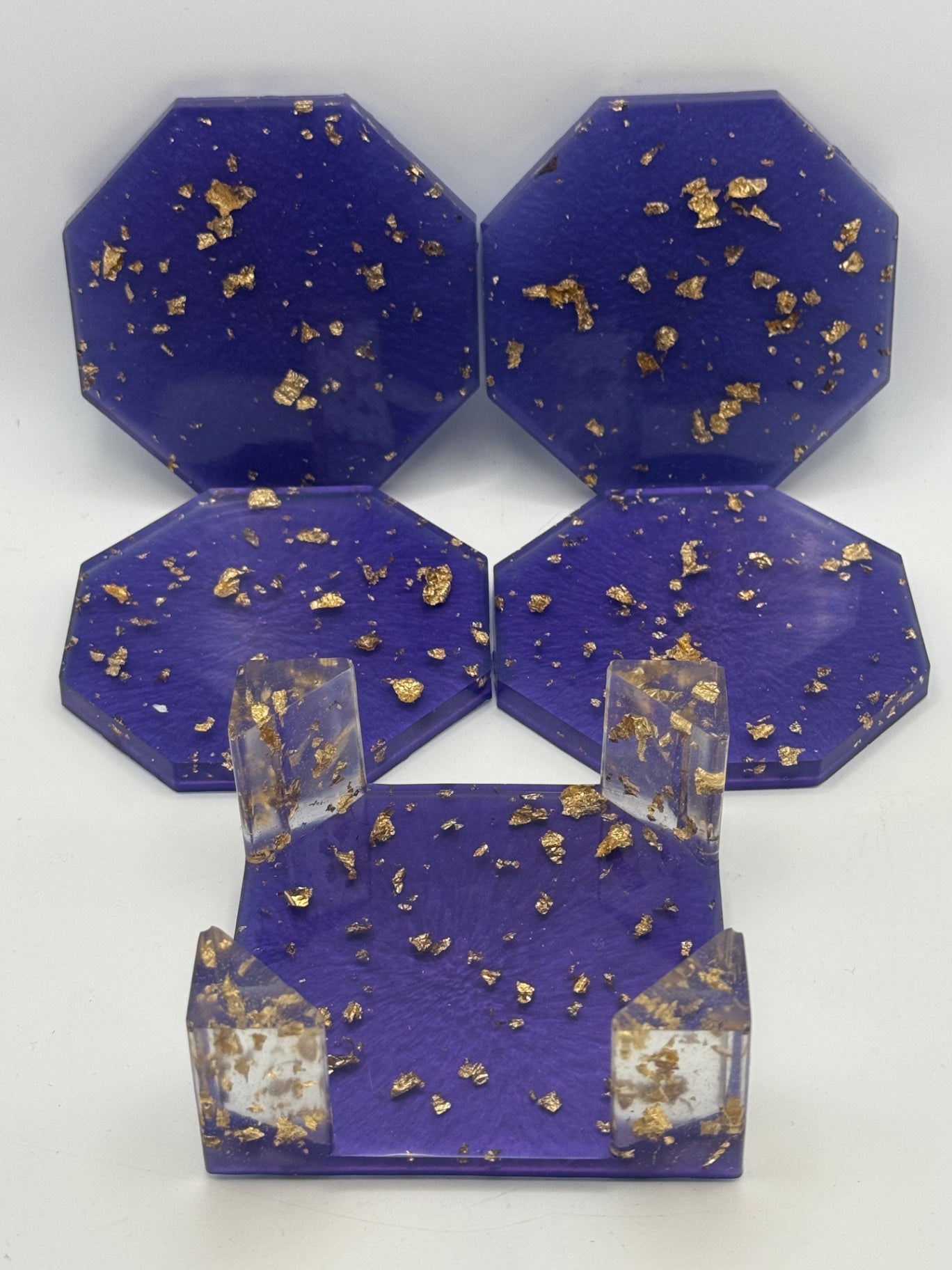 Resin Coaster set by Poured - Octagon - Purple W/ Gold flakes