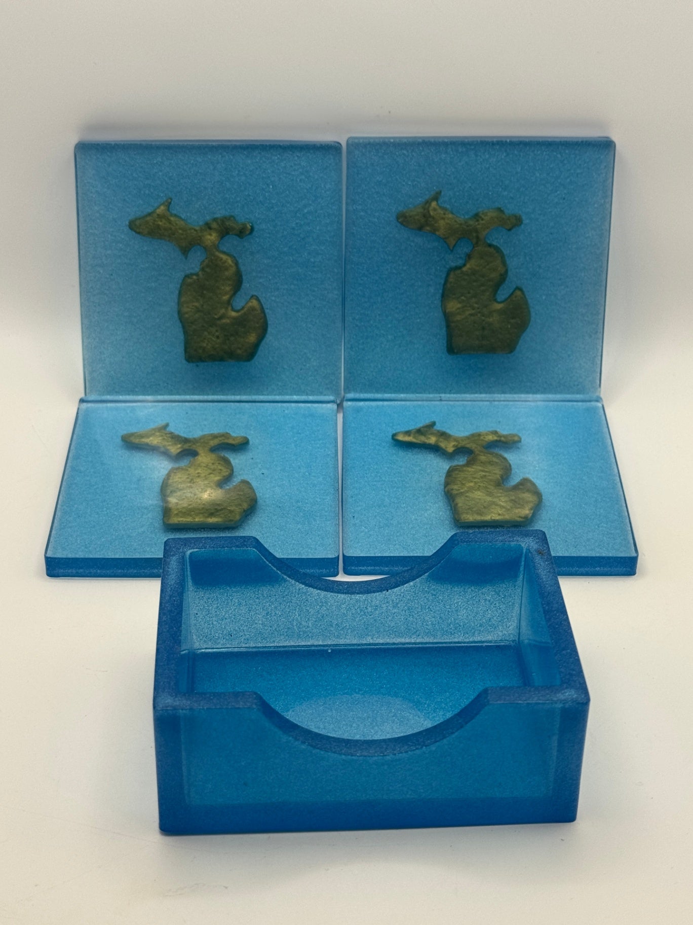 Resin Coaster set by Poured - Square - Blue Michigan
