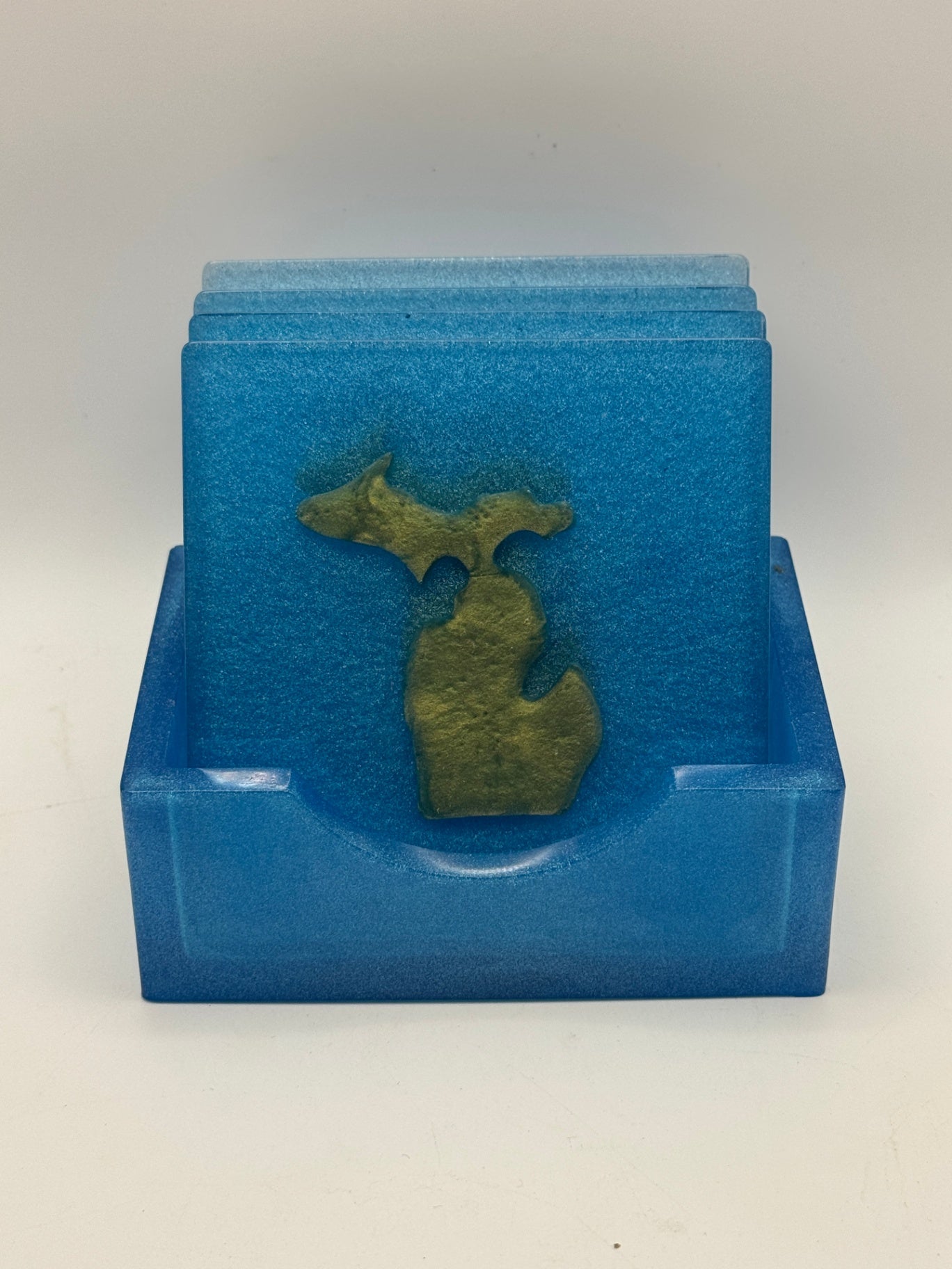 Resin Coaster set by Poured - Square - Blue Michigan