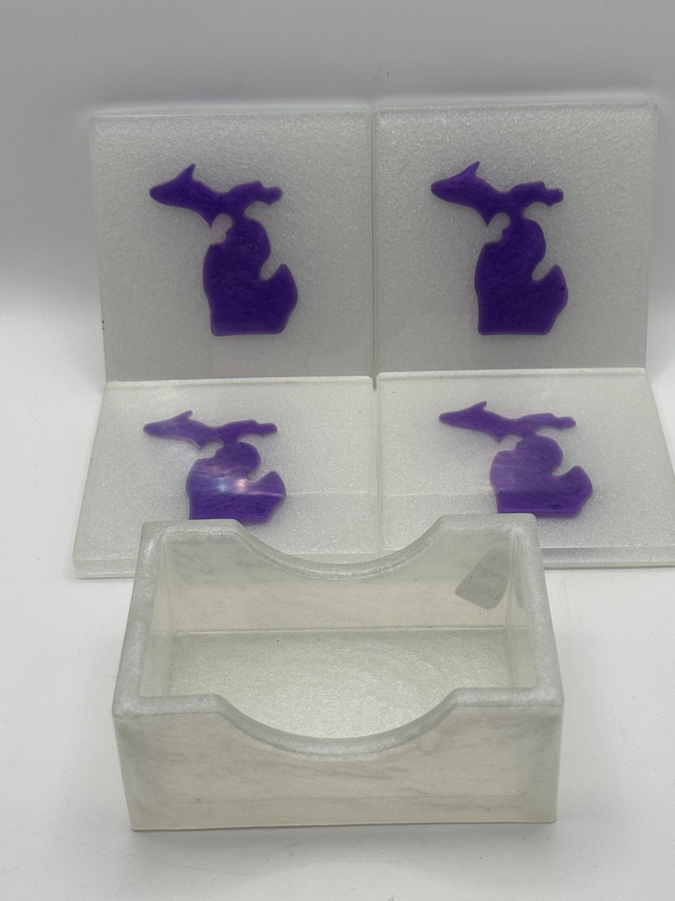 Resin Coaster set by Poured - Square - Purple/White Michigan
