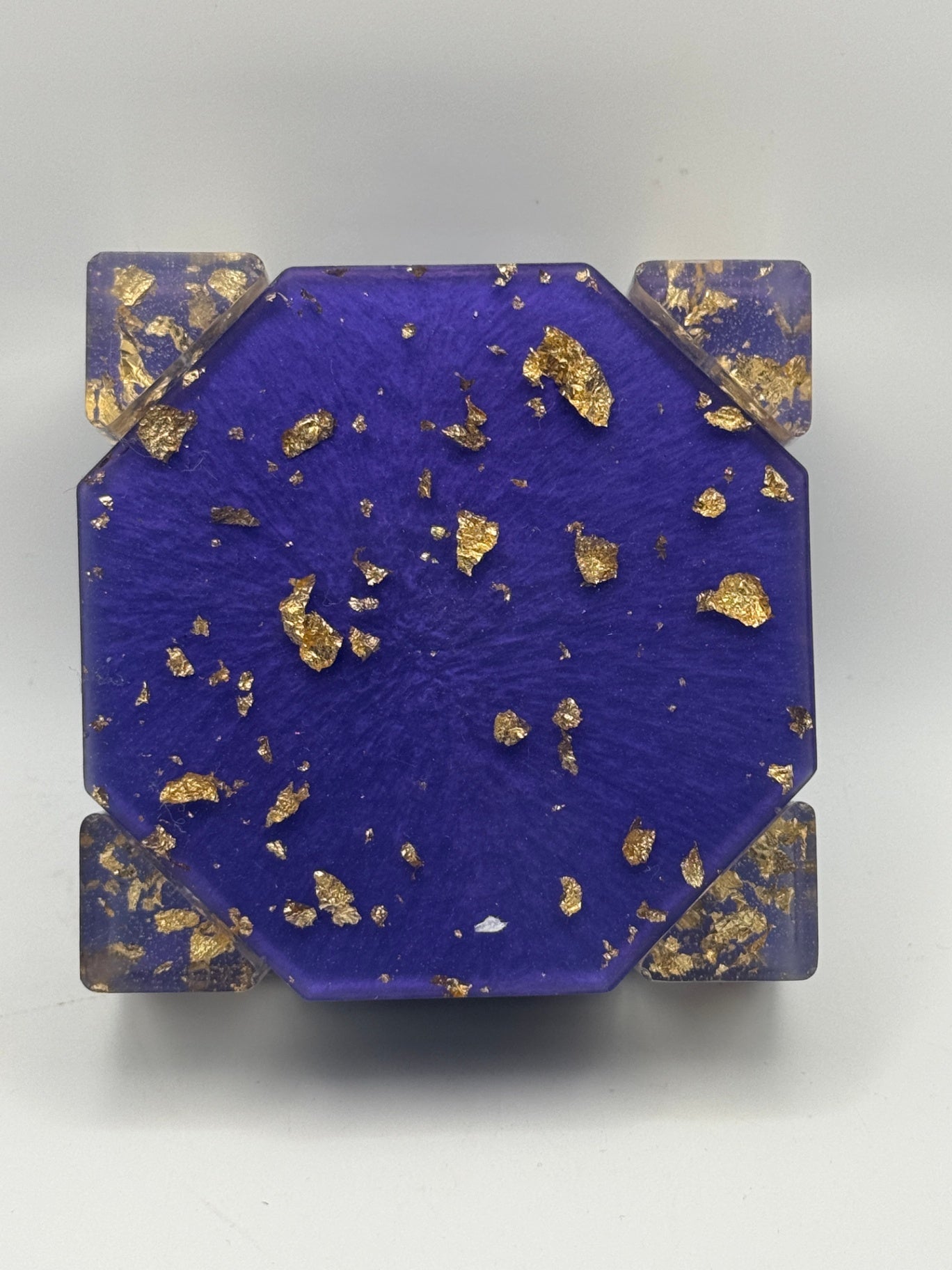 Resin Coaster set by Poured - Octagon - Purple W/ Gold flakes