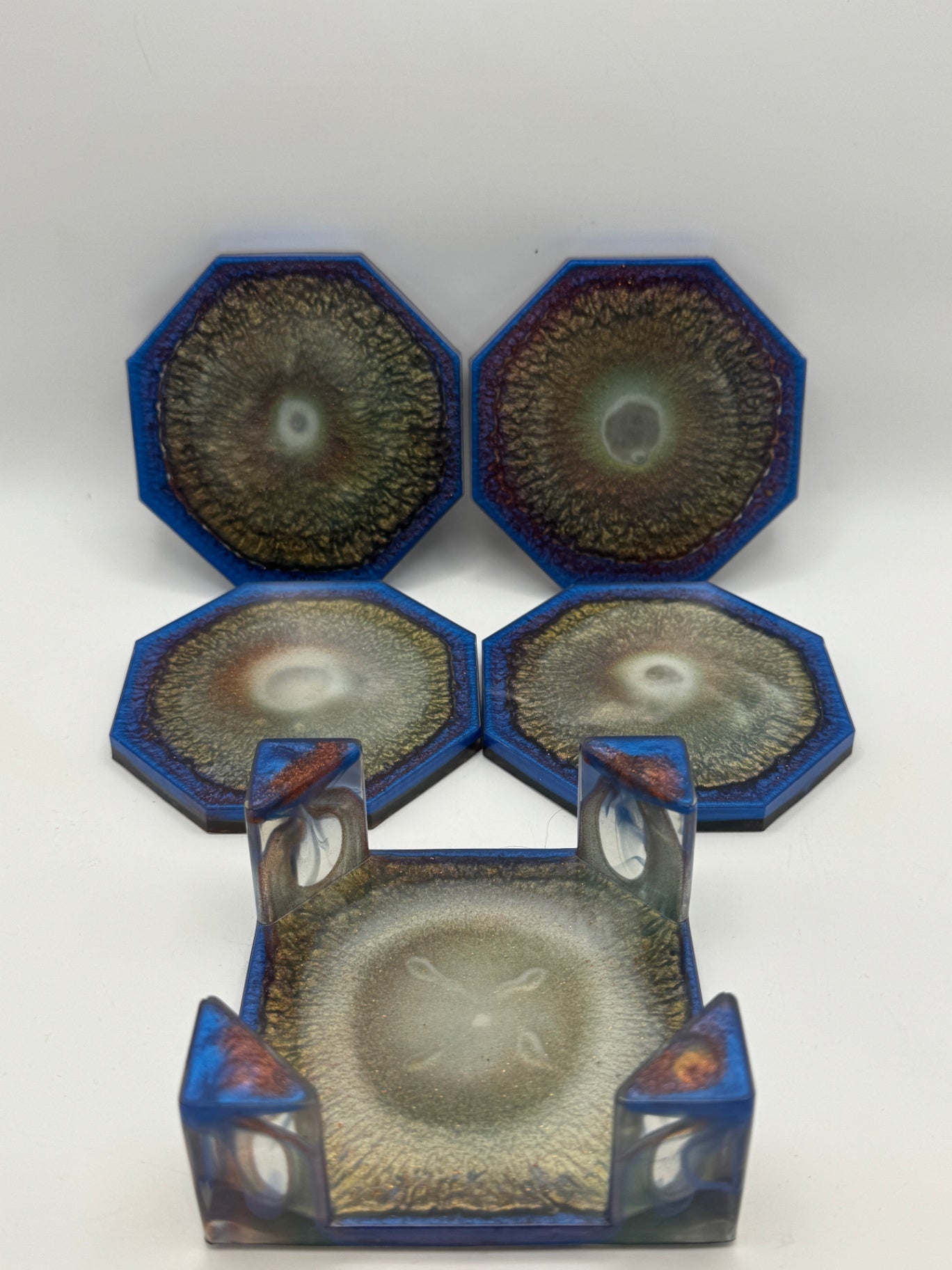 Resin Coaster set by Poured - Octagon - Blue / Tan