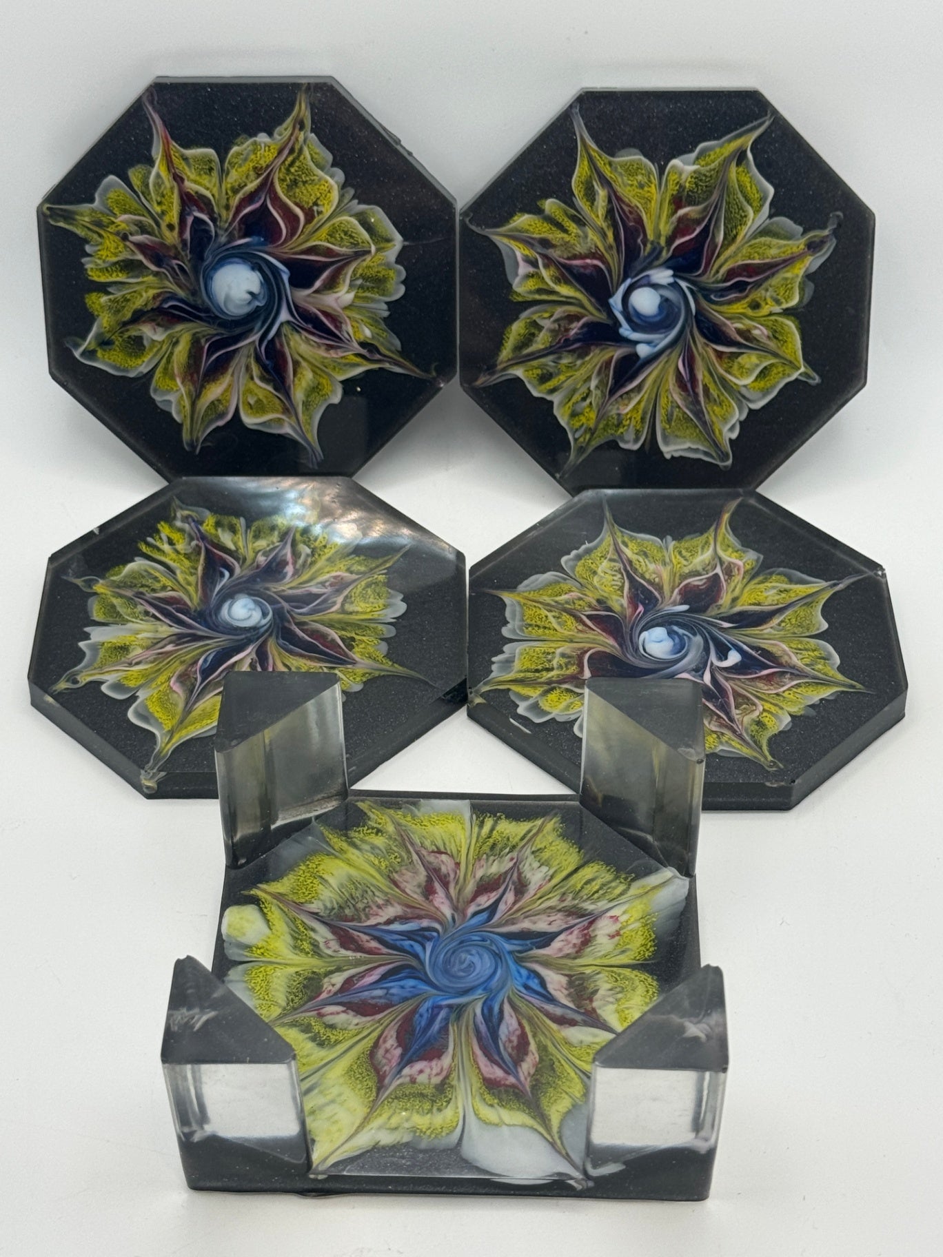 Resin Coaster set by Poured - Octagon - Abstract Black