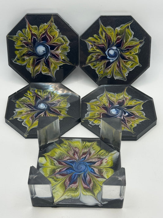 Resin Coaster set by Poured - Octagon - Abstract Black