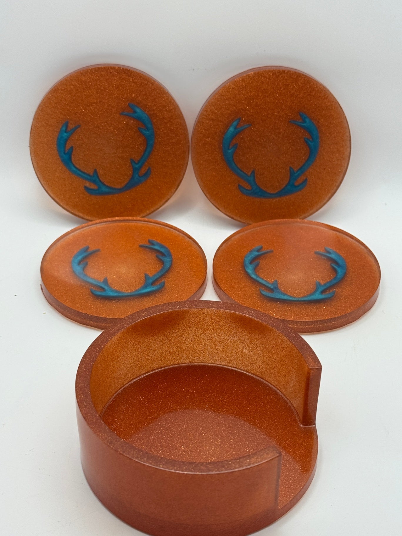 Resin Coaster set by Poured - Round - Glitter Orange Antlers