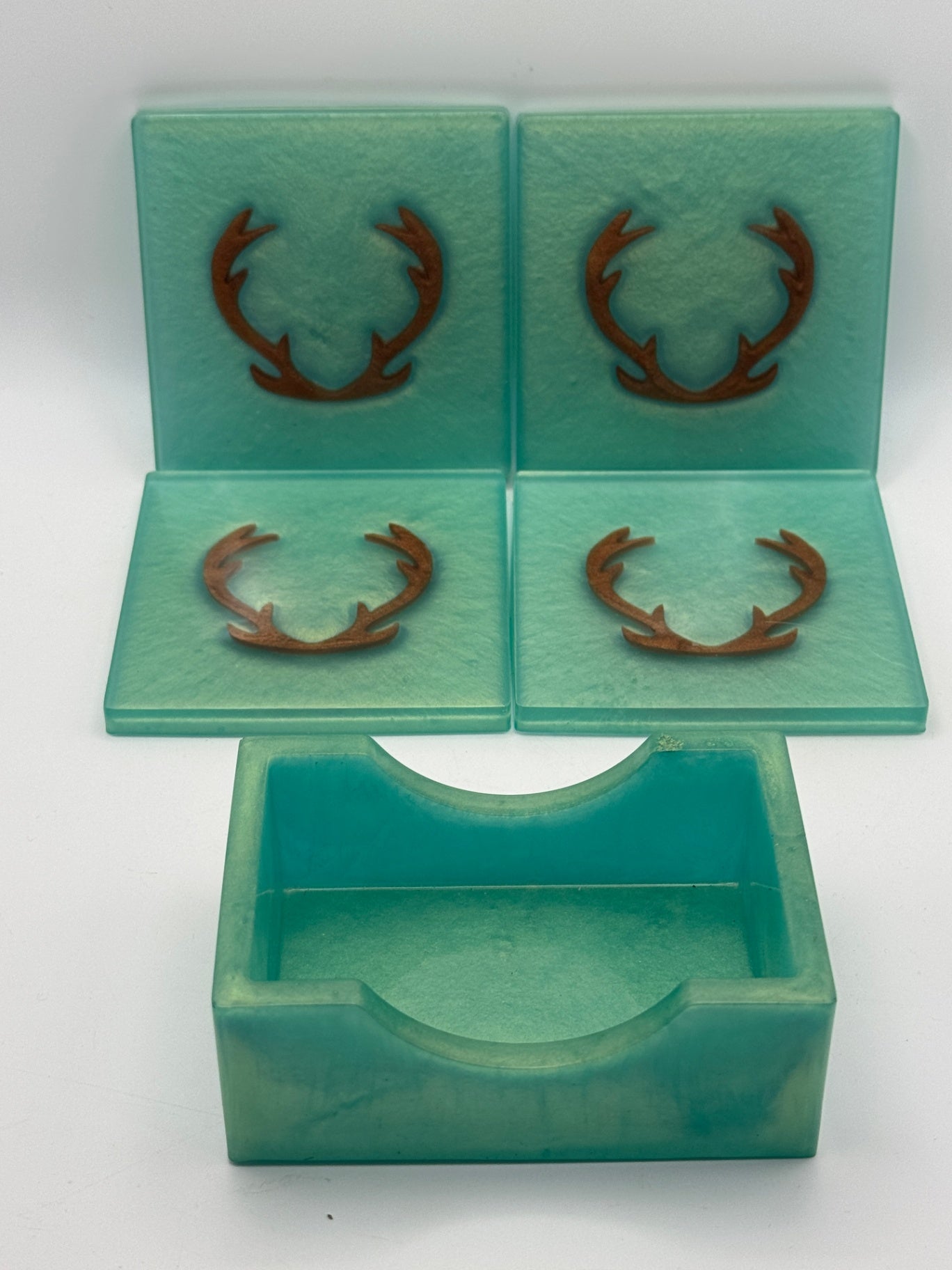 Resin Coaster set by Poured - Square - Deer Antlers Green