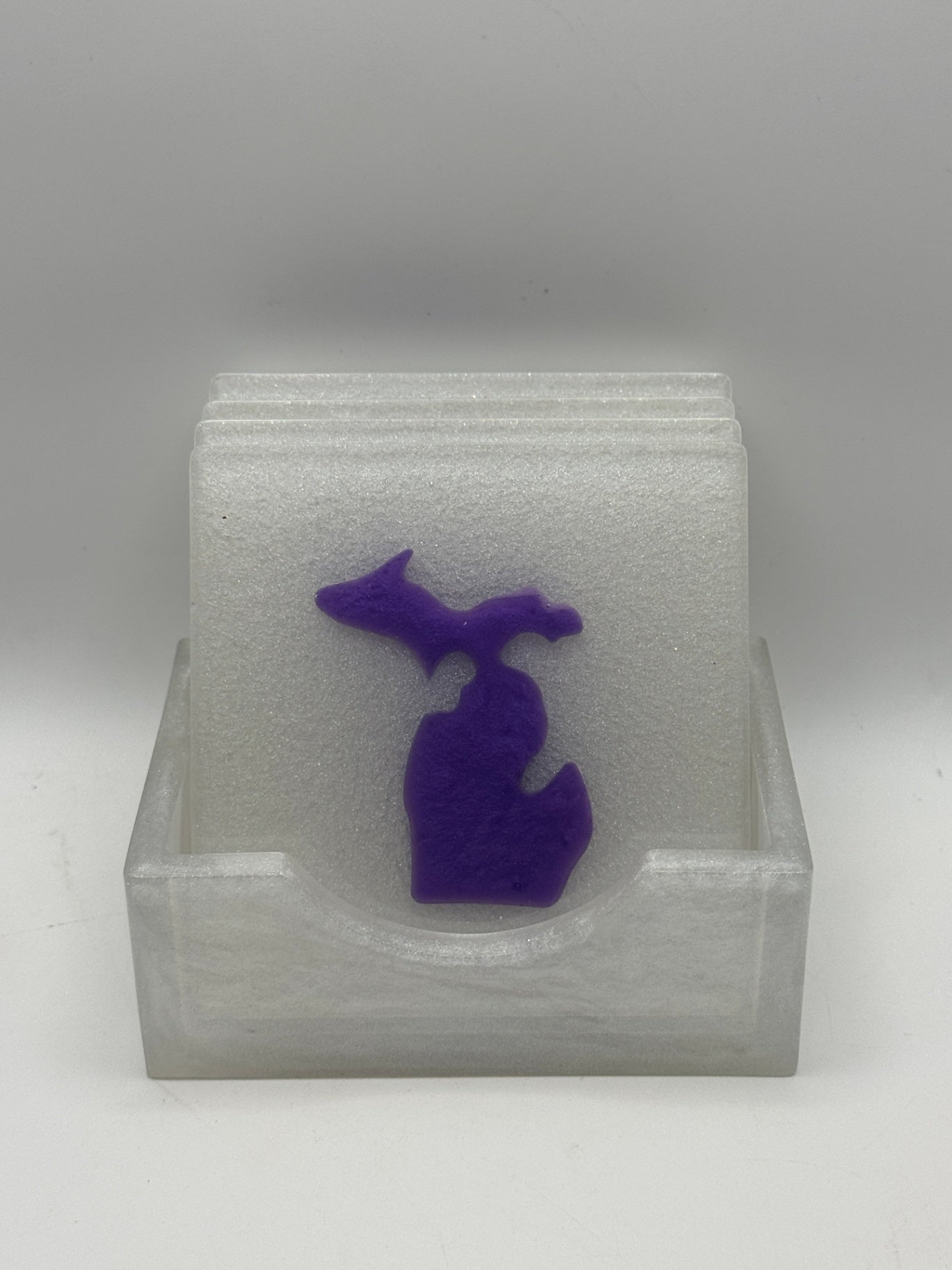 Resin Coaster set by Poured - Square - Purple/White Michigan