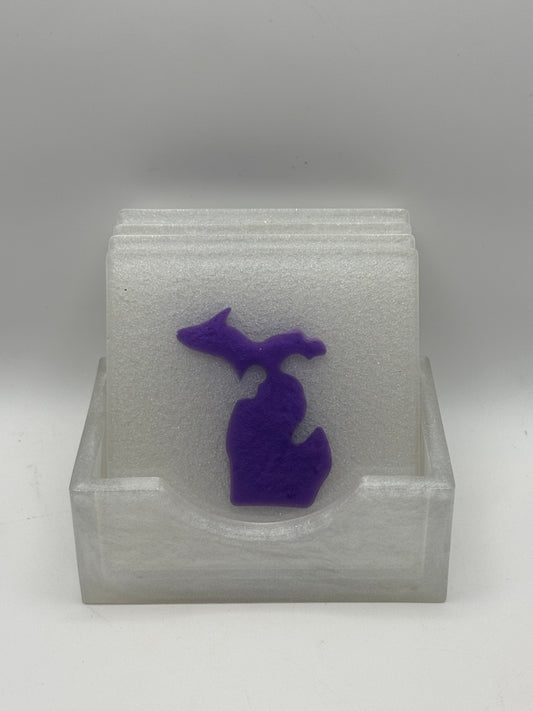 Resin Coaster set by Poured - Square - Purple/White Michigan