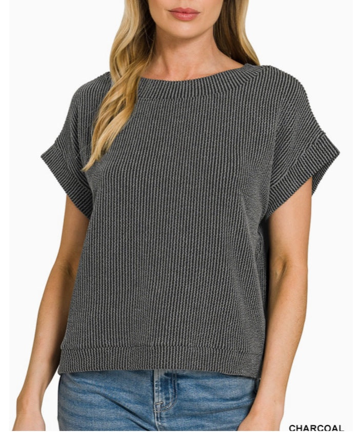 Rib cap sleeve Zenana Top - Black - Small