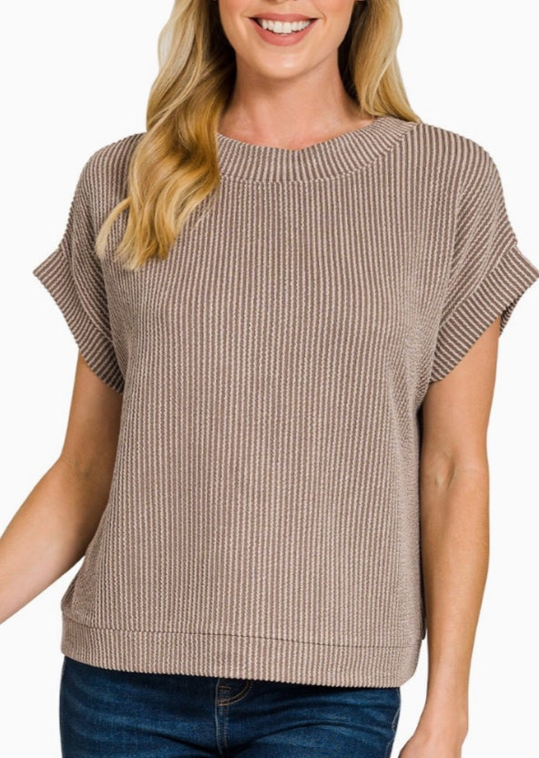 Rib cap sleeve Zenana Top - Mocha - Small