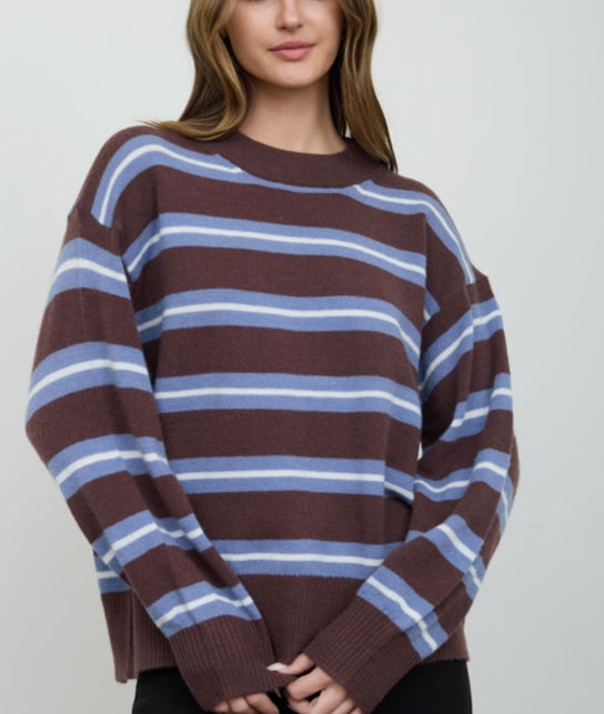 Sweater W. Studio - Brown with blue and white stripes - Small