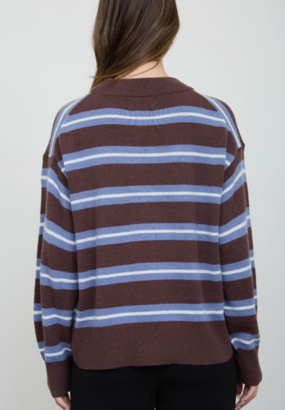 Sweater W. Studio- Brown with blue and white stripes - Medium