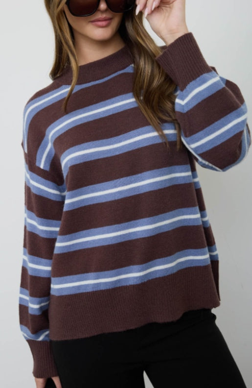 Sweater W. Studio - Brown with blue and white stripes - Small