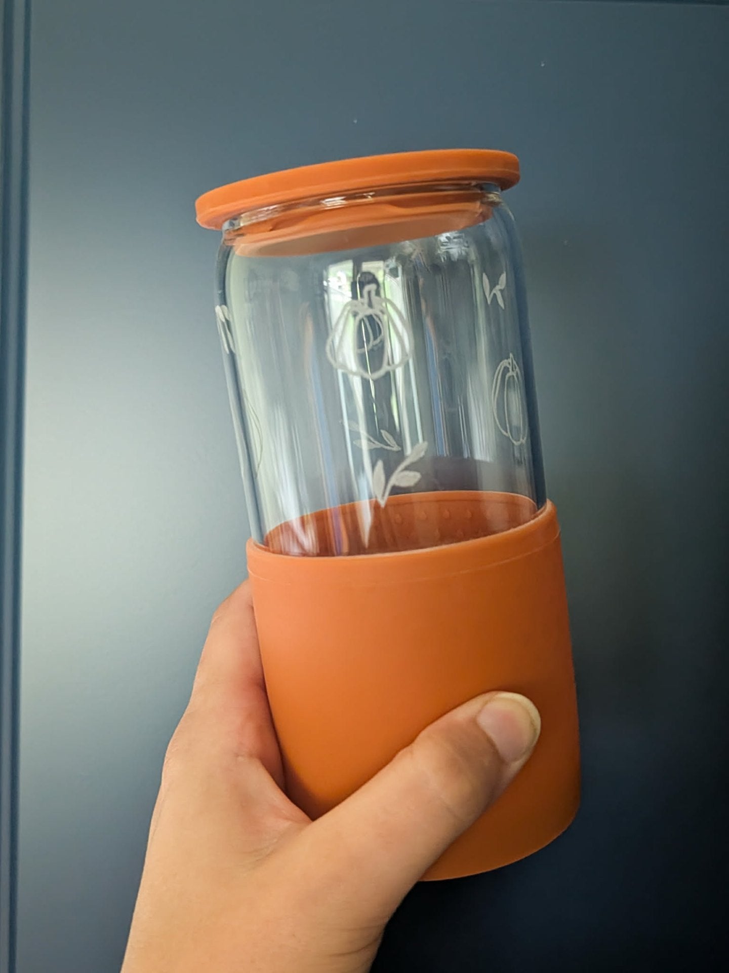 MB Lettered Designs Pumpkin Glass Tumbler - Transparent with orange accents - 16oz