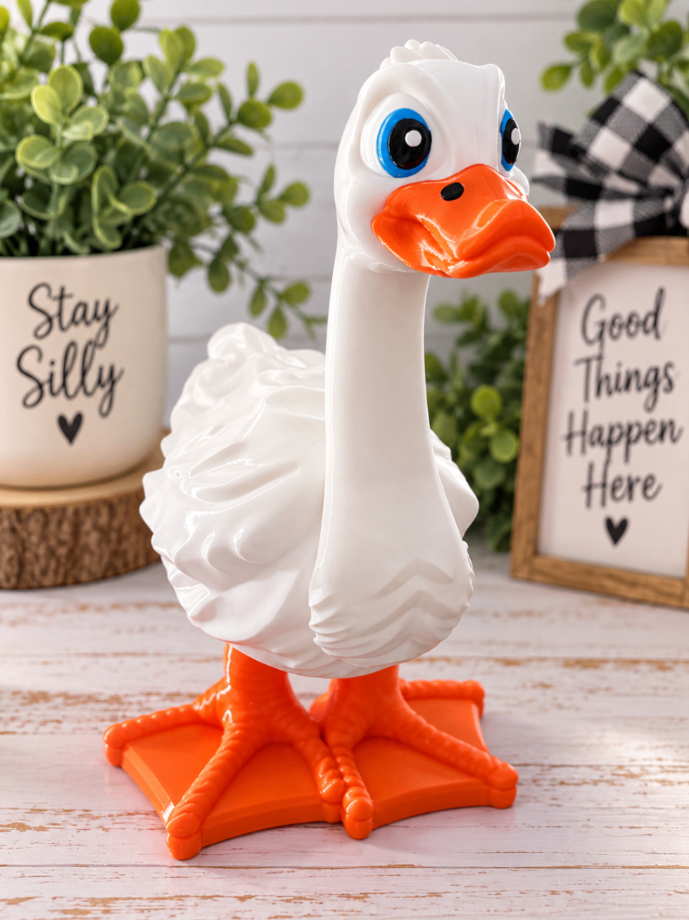 3D Printed Desk Goose - White and Orange -