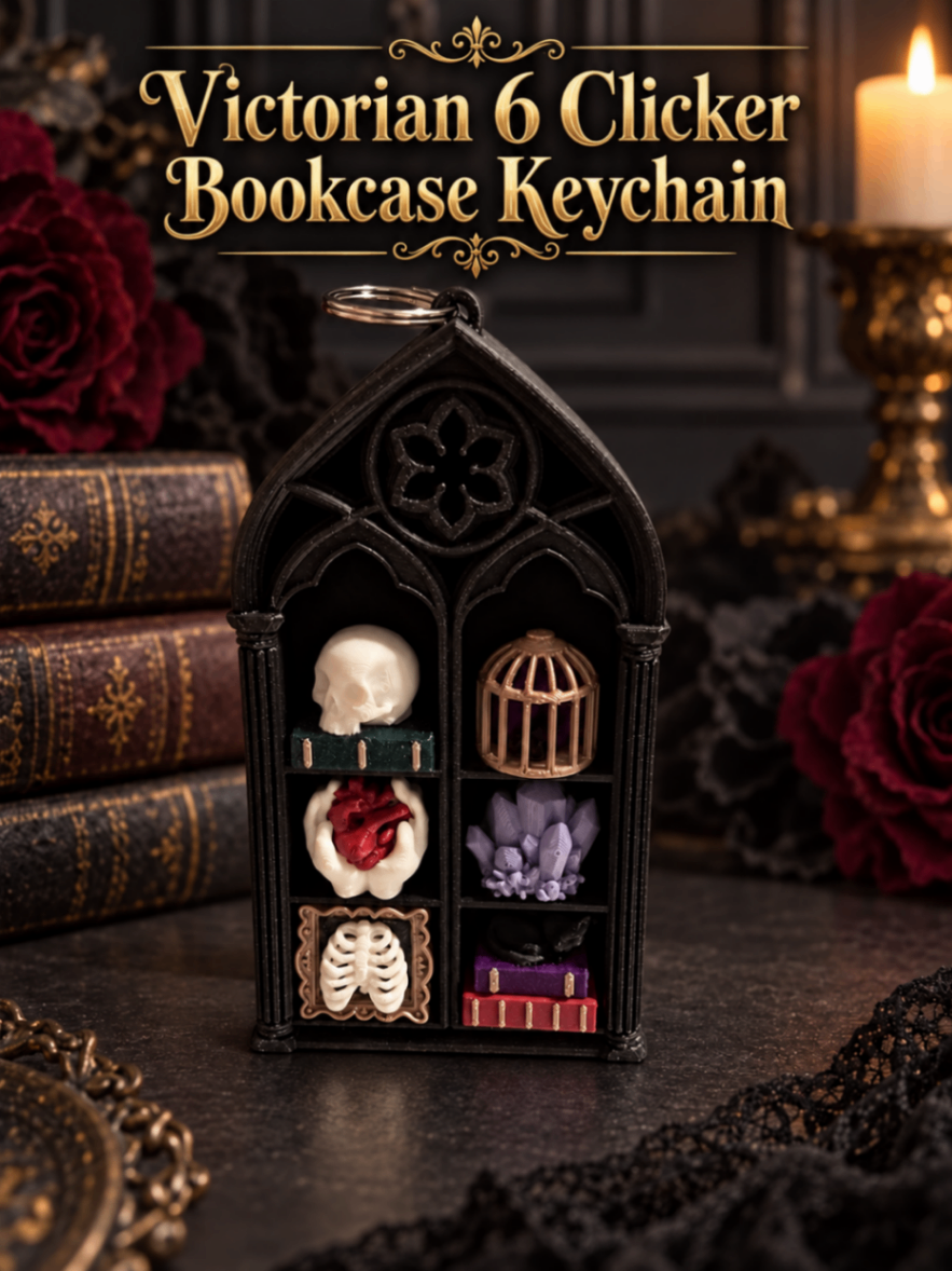Victorian 6 clicker bookcase keychain