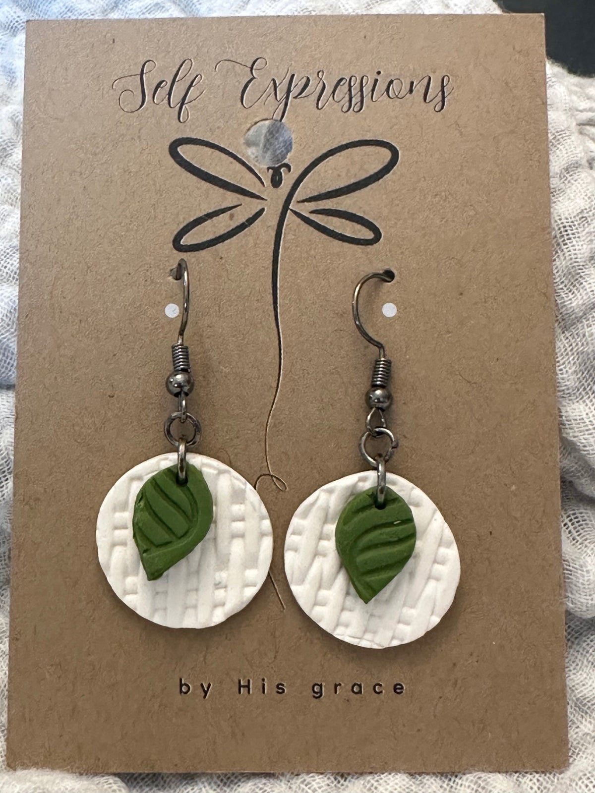 Polymer clay Jewelry - White and Green - Not specified