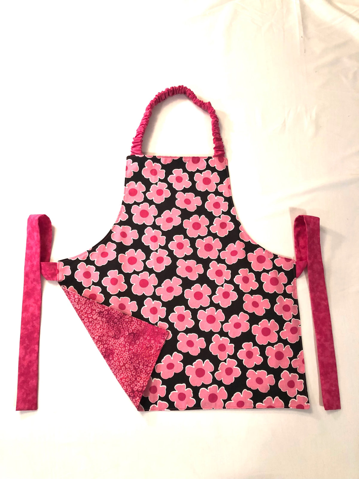 Pink on Black Flowers Children’s Apron
