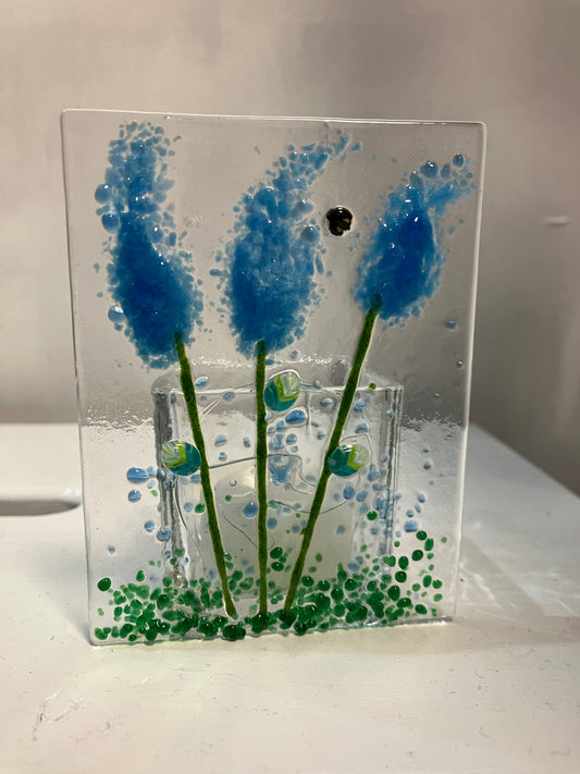 Candle holder w/ electric candle - Blue and Green - N/A