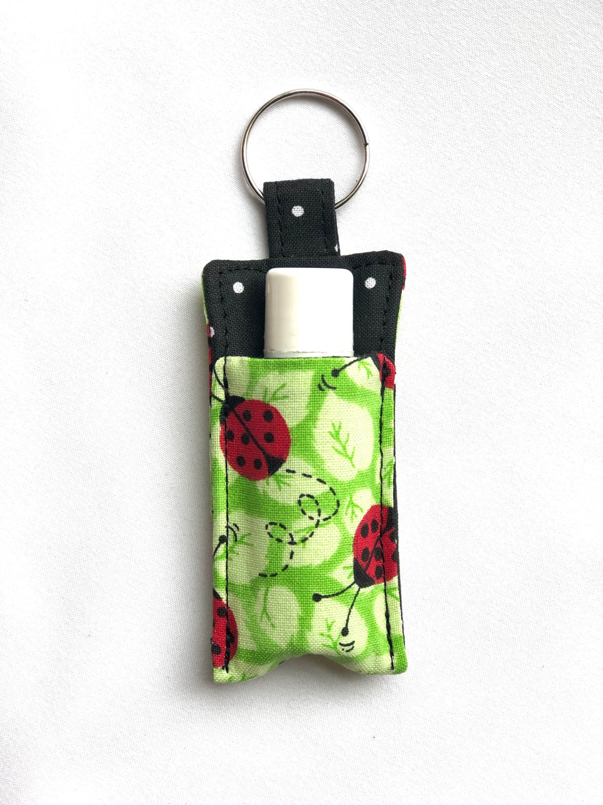 Ladybugs on Green Chapstick Holder 