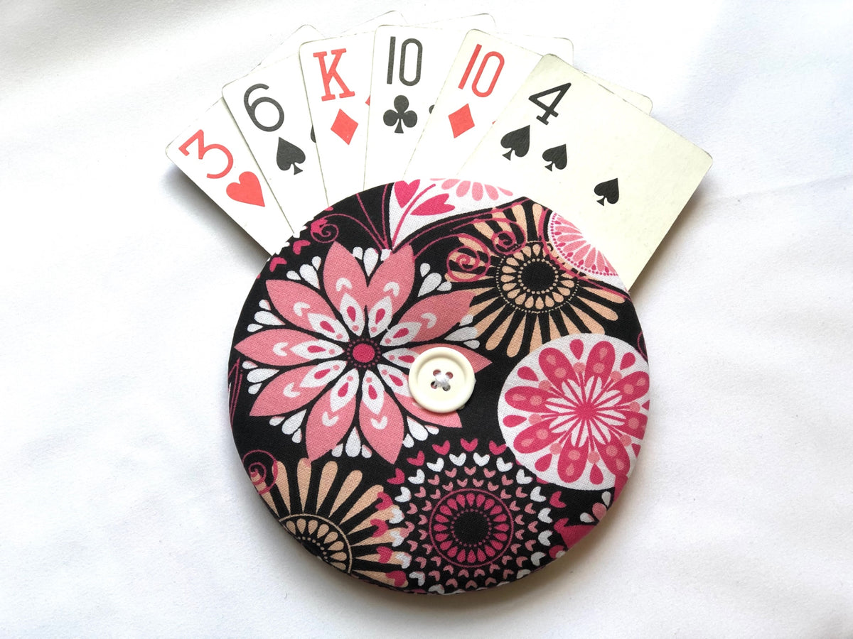 Flowers on Brown Playing Card Holder 