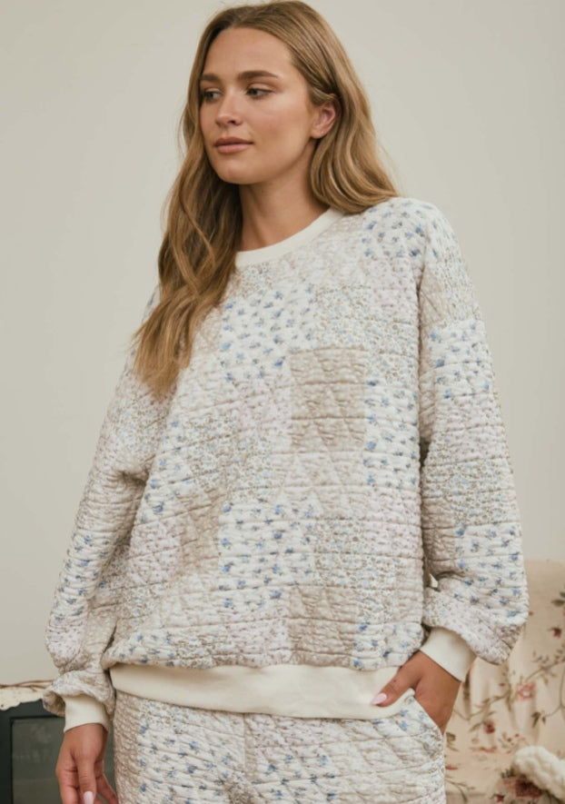 J.O.A. Top - Beige with light blue accents - Large
