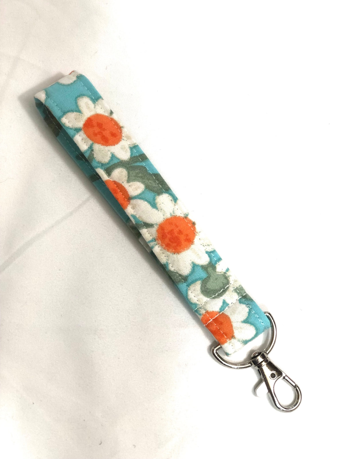 Orange and White Flowers Key Fob Wristlet 