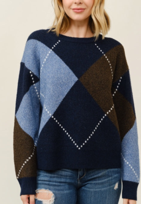 Sweater - blu pepper - Navy, blue, brown - Large