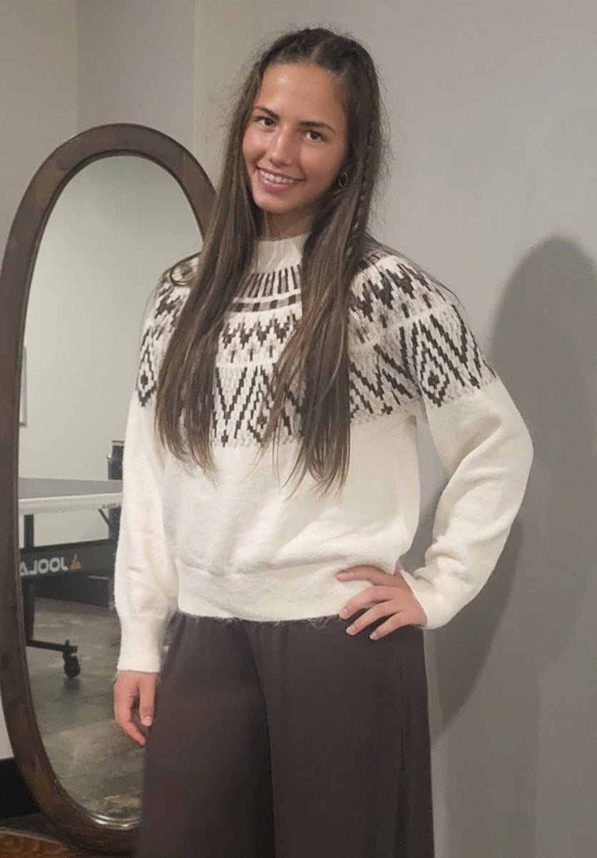 Sweater -blu pepper -Beige and brown - Large