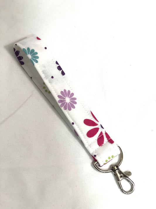White Floral Key Fob Wristlet 