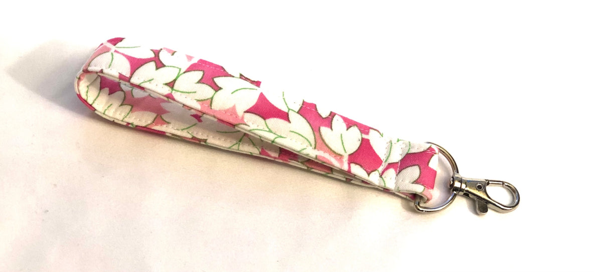 White Flowers Key Fob Wristlet 