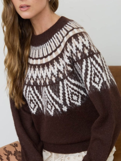 Sweater blu pepper-Brown, Cream - Medium