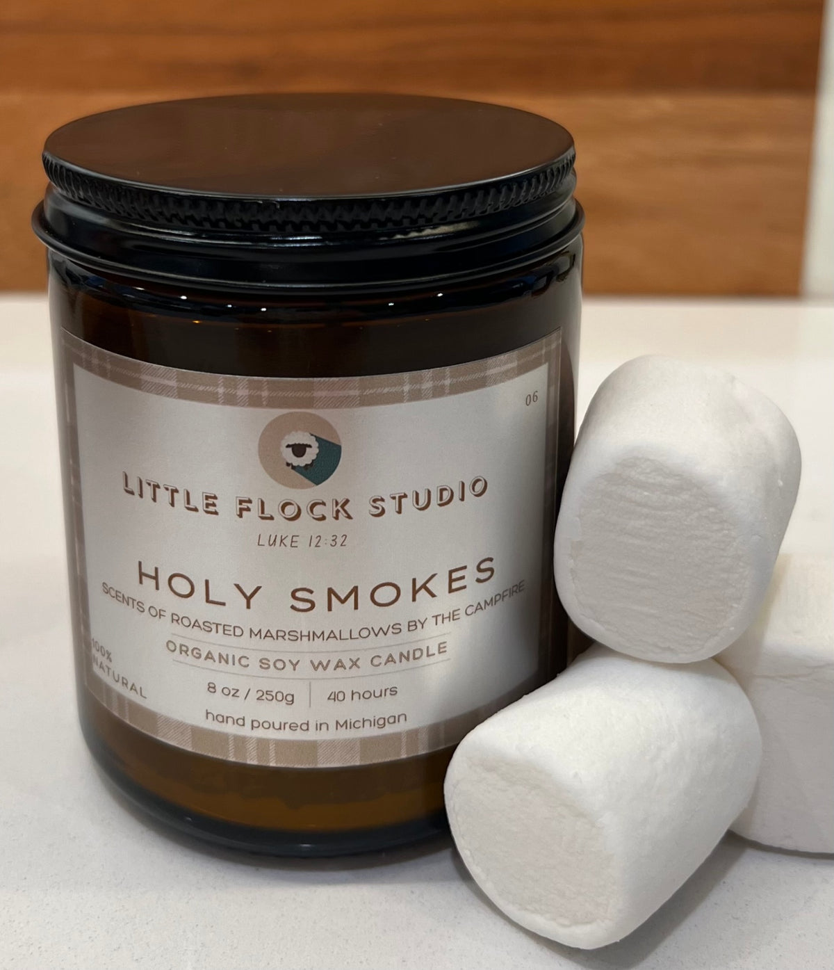 Little Flock Studio Soy wax candle - HOLY SMOKES - 8 oz