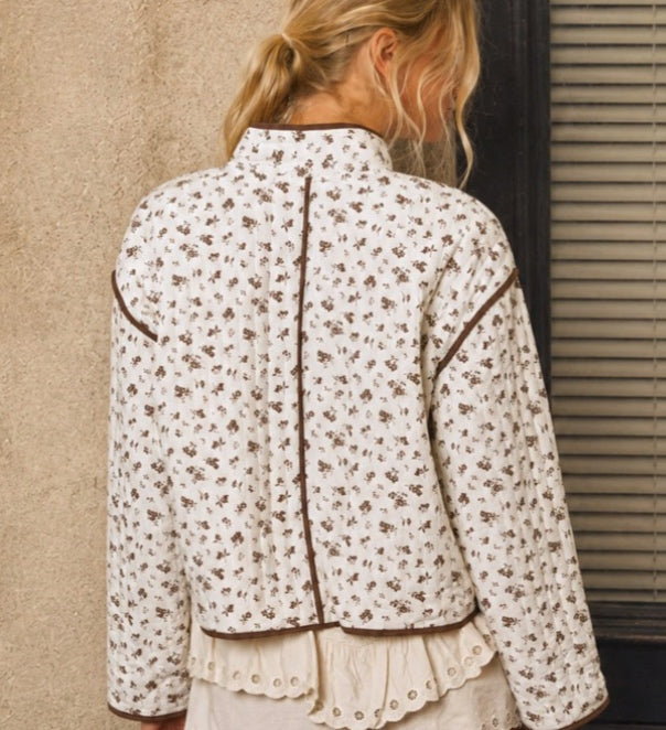 Jacket-quilted-Blu peper Jacket - Cream with brown floral print - Small