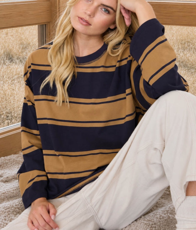 Top-J.O.A. Top - Navy and Tan - Small