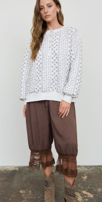 J.O.A. Top - White with brown flowers - Large