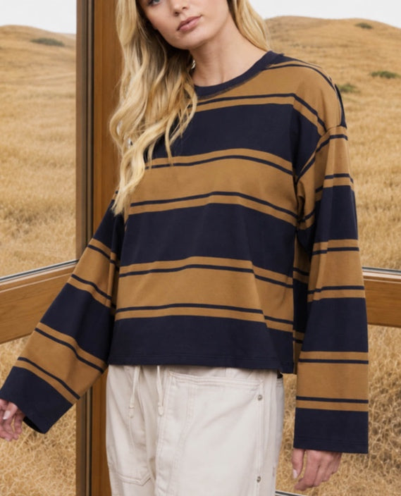 Top-J.O.A. Top - Navy and Tan - Large