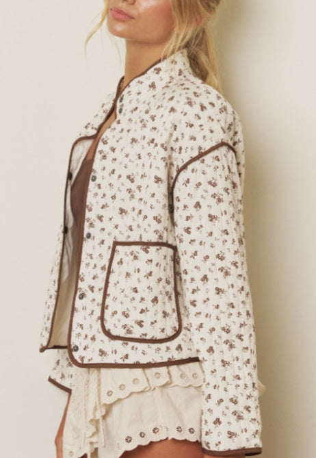 Jacket-quilted -Blu peper Jacket - Cream with brown floral print - Medium