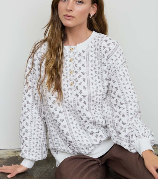 J.O.A. Top - White with brown flowers - Small