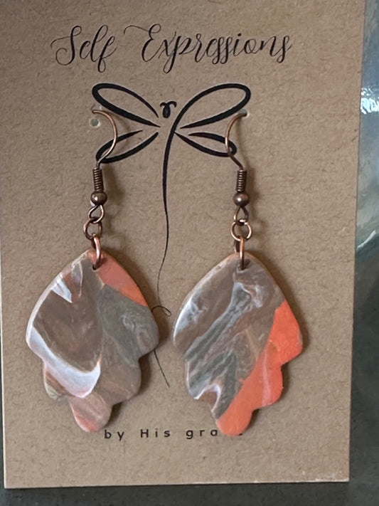 Self Expressions Designs Jewelry - Brown, orange and white multi-colored swirl - Medium sized multicolored oblong leaves