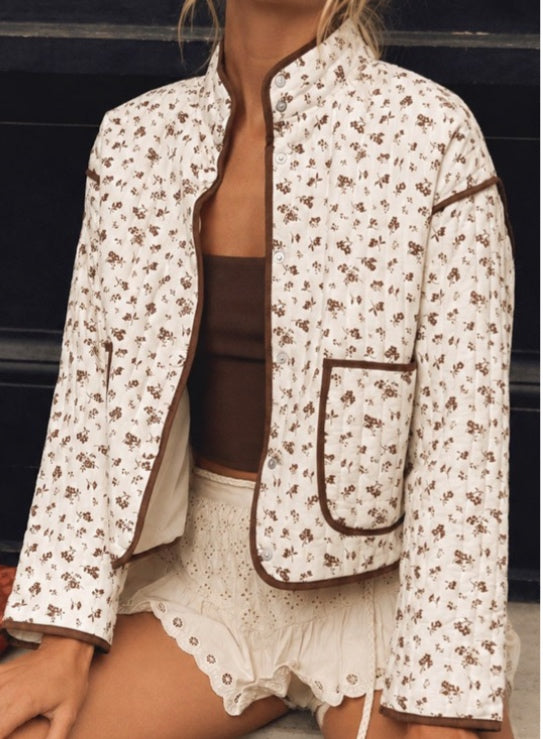 Jacket-quilted-Blu peper Jacket - Cream with brown floral print - Small