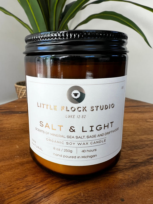 Little Flock Studio Soy wax candle - SALT & LIGHT - 8 oz / 250g