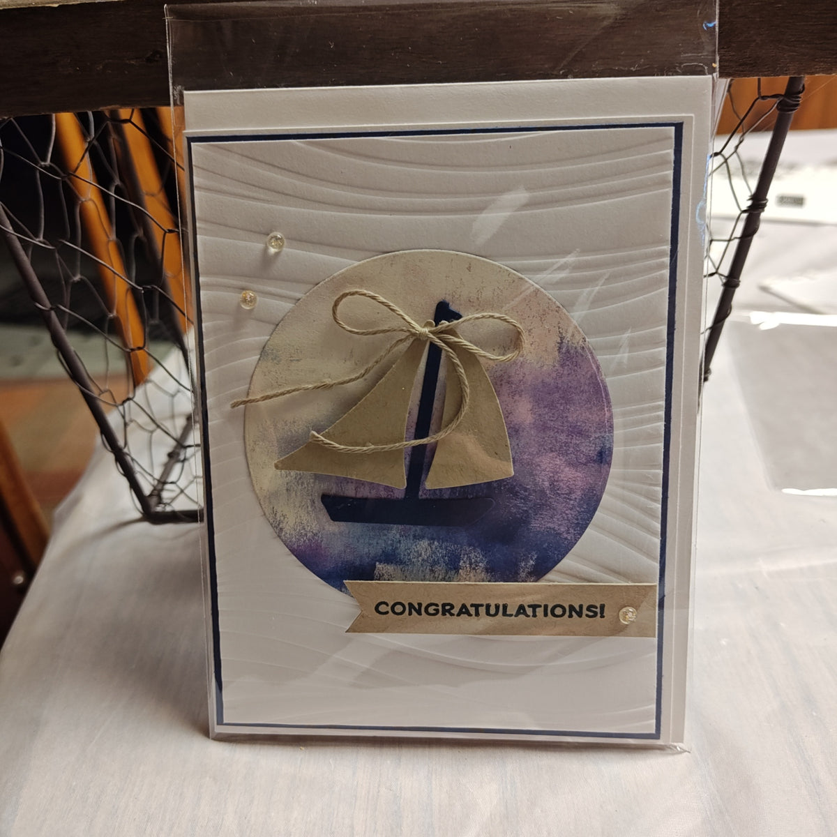 Party Creations Greeting Card - Cream, Navy, Purple, Blue - Standard card