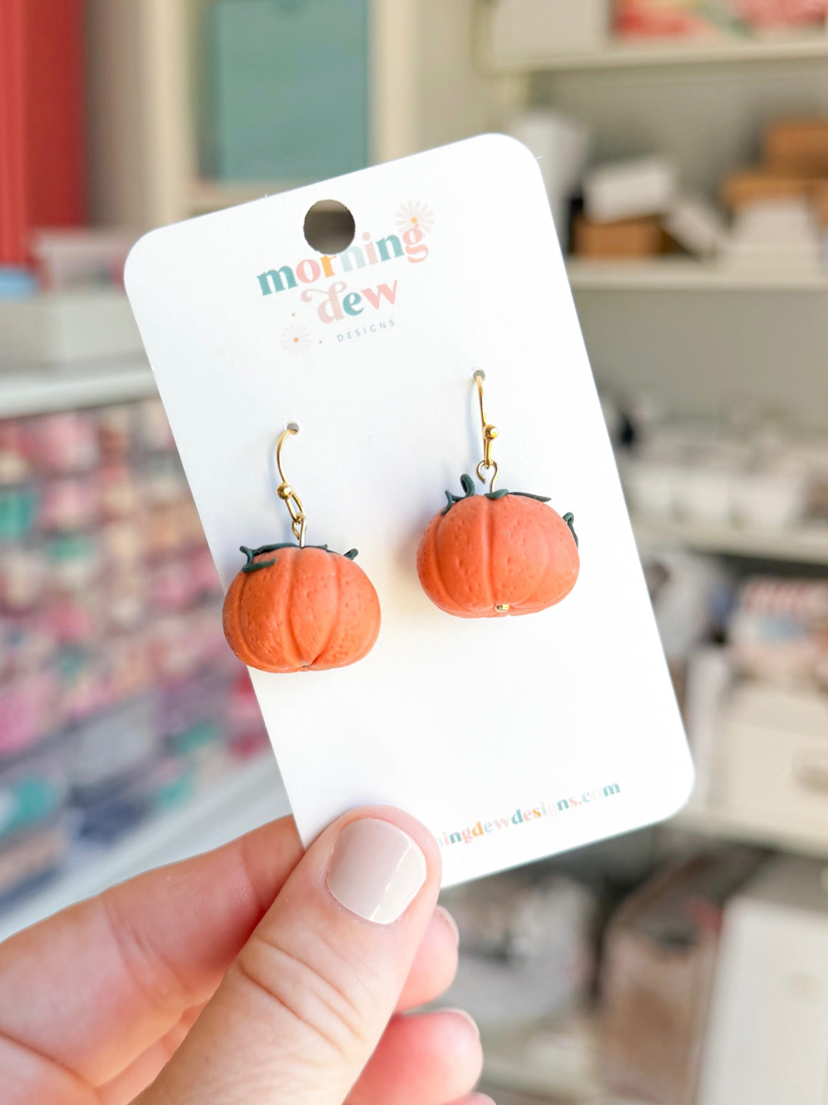 Morning Dew Designs Earrings - Orange Pumpkins - 1 inch