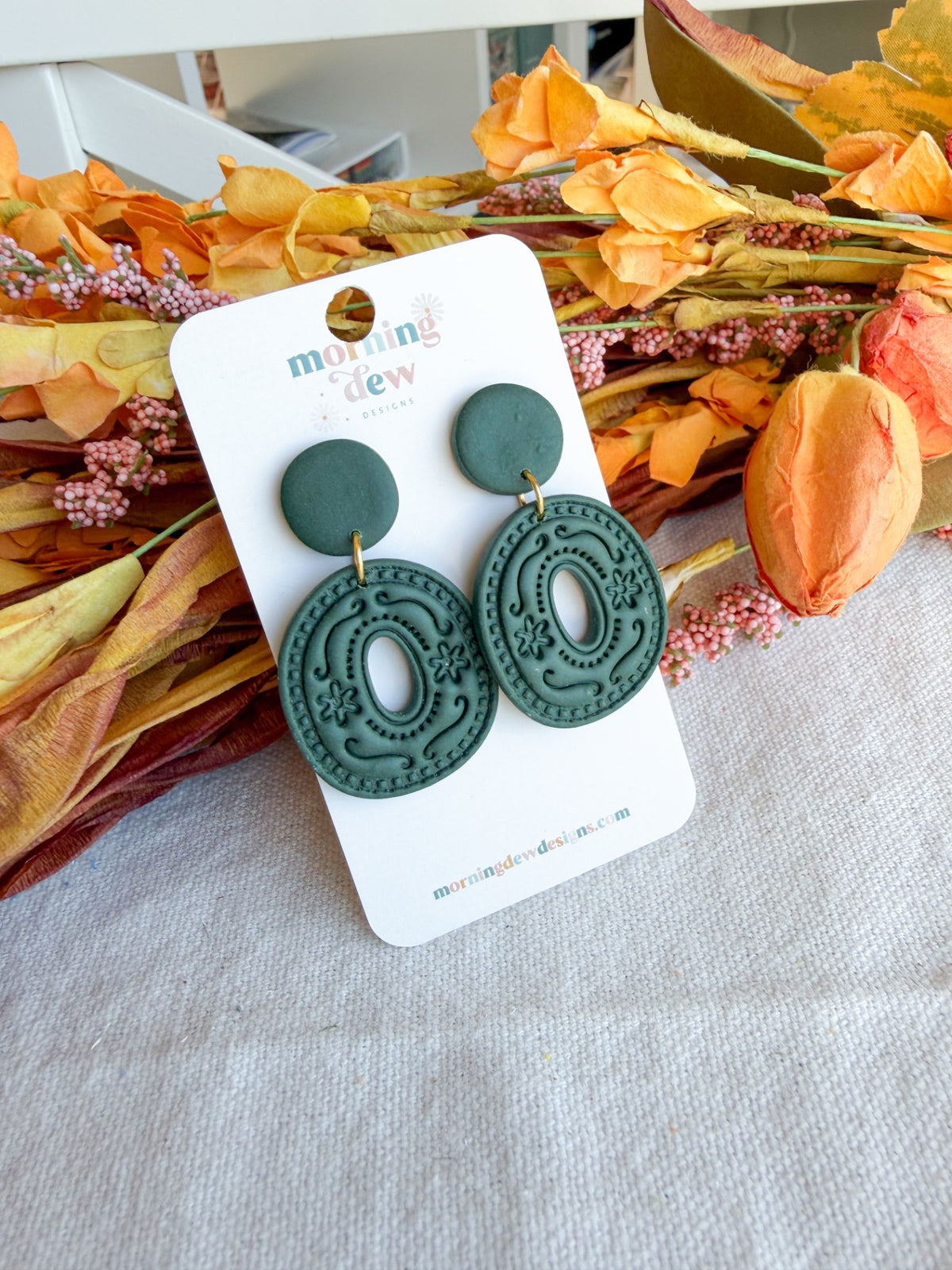 Forest Green Boho Folk Art Organic Circle