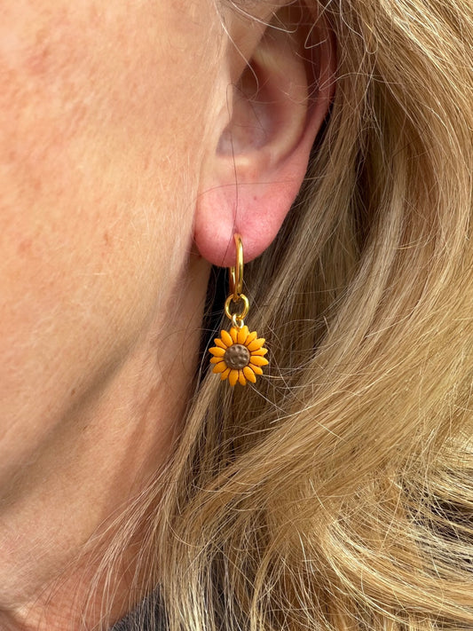 Interchangeable Sunflower Charm Huggie