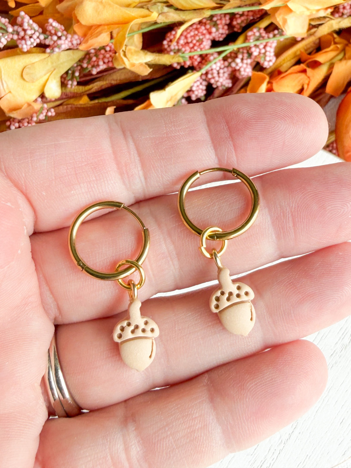 Interchangeable Dainty Acorn Charm Huggies