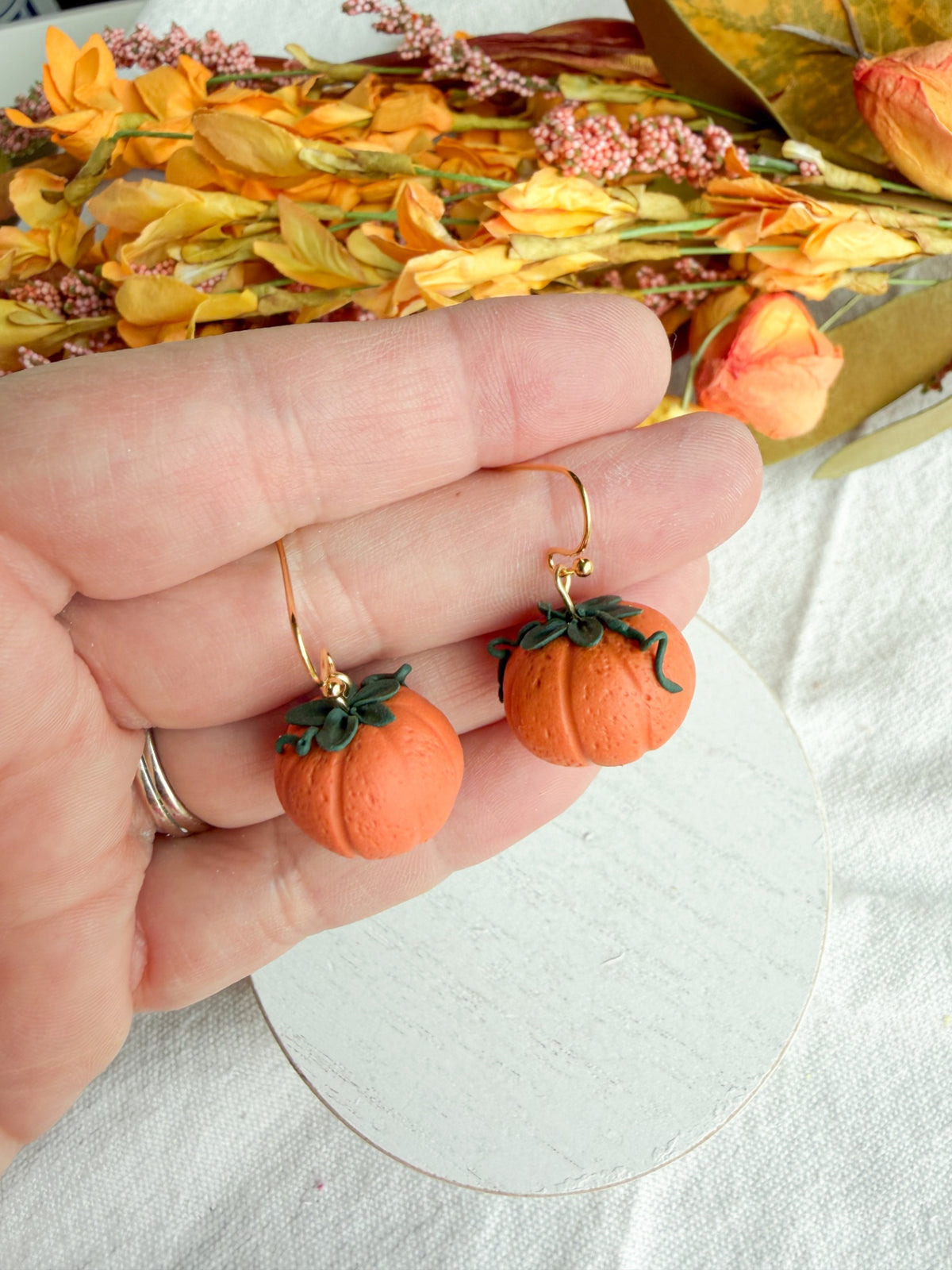 Morning Dew Designs Earrings - Orange Pumpkins - 1 inch