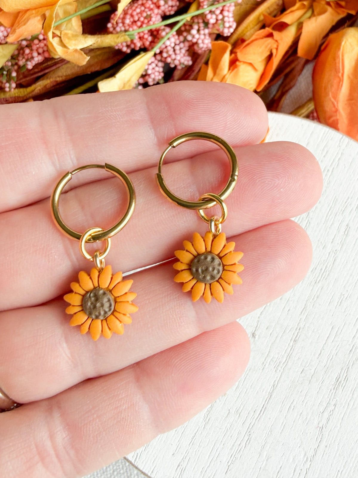 Interchangeable Sunflower Charm Huggie