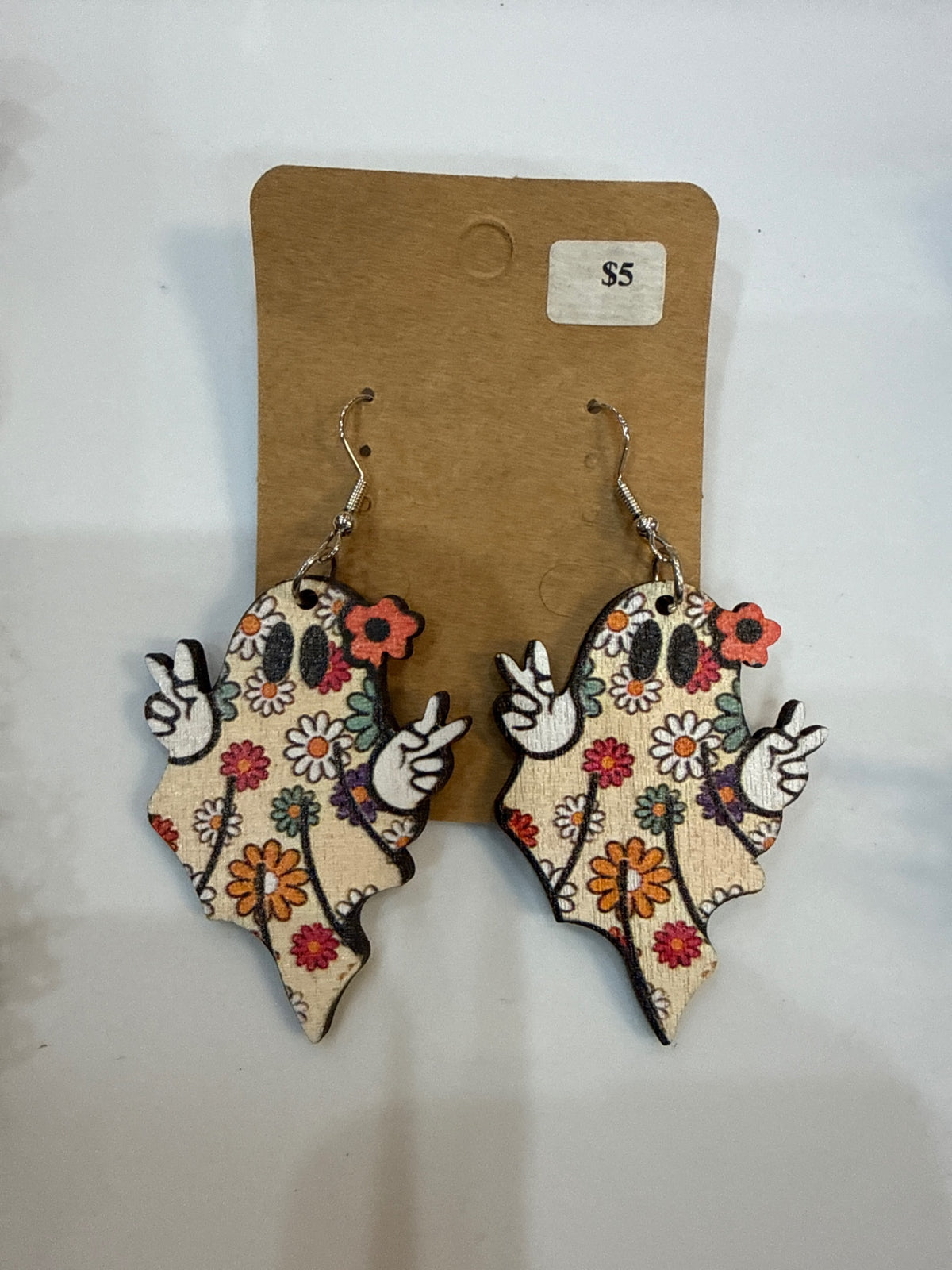 Not visible Earrings - Beige with multicolor floral pattern - Not specified